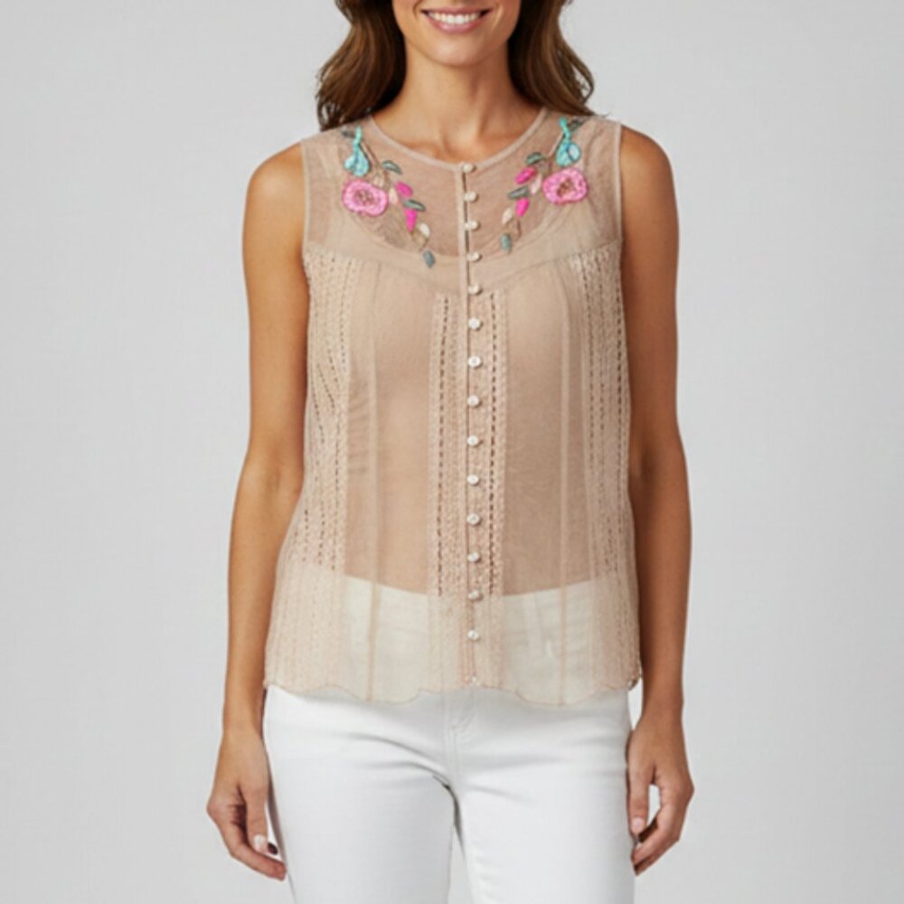 Matthew Williamson Embroidered Beaded Pearl Button Down Cape Nude Vest b39